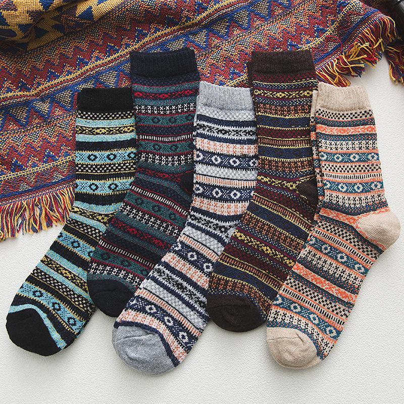 Men's Socks 5Pairslot Witner Men Women Lover Thick Warm Wool Vintage Sock Colorful Gift Free size EUR 3743 220923