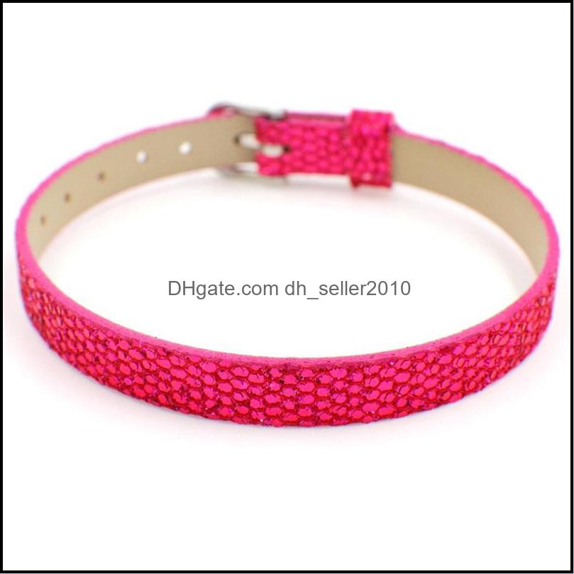 Connectors 8Mm Pu Wrist Strap Connectors Diy Leatherwear Sequins Letter Slide Charms Wristband Bracelet Women Fashion Jewelry Finding Dhyg7