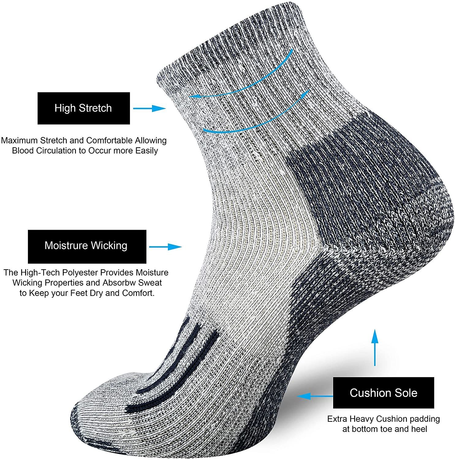 Men's Socks Hiking Merino Wool Men Winter Moisture Wicking Control Thermal Outdoor Ski Heavy Cushion Crew Quarter Low Cut 220923