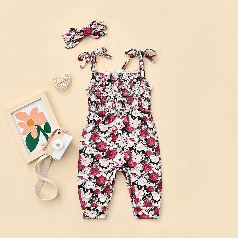 Rompers Newborn Baby Girl Flower Print Romper Sleeveless Jumpsuit Onepiece Outfits Sunsuit Toddler Girl 2022 Summer Clothes J220922