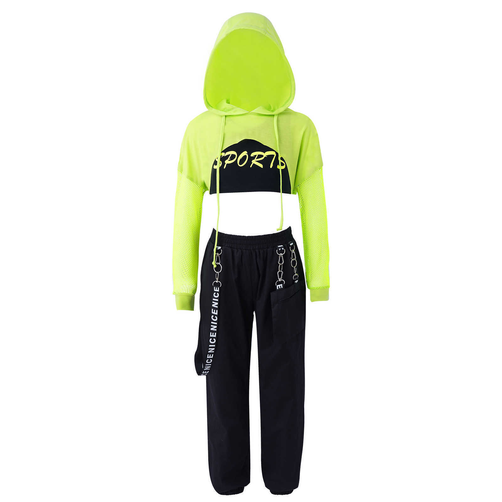 Clothing Sets Hip Hop Girls Clothing Jazz Costume Green Tops Net Sleeve Black Hip Hop Cargo Pants For Kids Performance Modern Dancing Clothes T220919, Black white
Clothing Sets Hip Hop Girls Clothing Jazz Costume Green Tops Net Sleeve Black Hip Hop Cargo Pants For Kids Performance Modern Dancing Clothes T220919, Black white