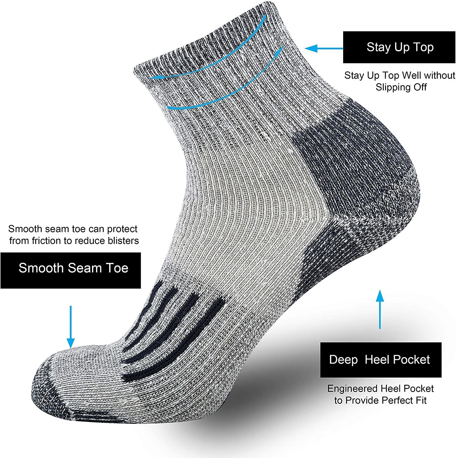 Men's Socks Hiking Merino Wool Men Winter Moisture Wicking Control Thermal Outdoor Ski Heavy Cushion Crew Quarter Low Cut 220923