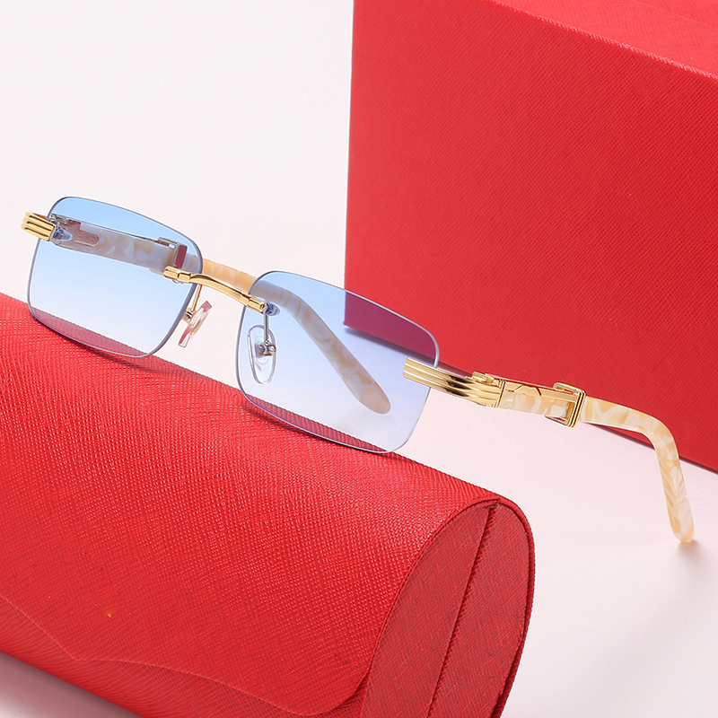 Oversized designer sunglasses for women mens blue lens gold frameless brand design vintage pilot sunglass new shades white buffalo horn glasses eyeglasses case
