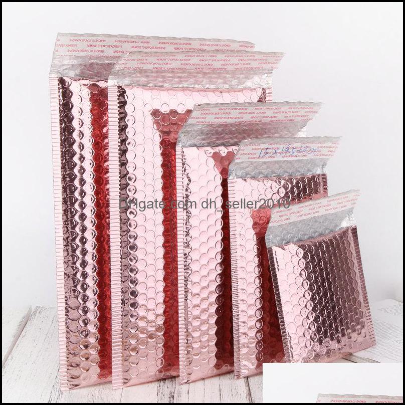 Jewelry Pouches Bags Bubble Envelope Package Bag Rose Gold Foil Shockproof Bubbles Mailer Gift Packaging Wedding Favor Bags Mtisize Dhnaa