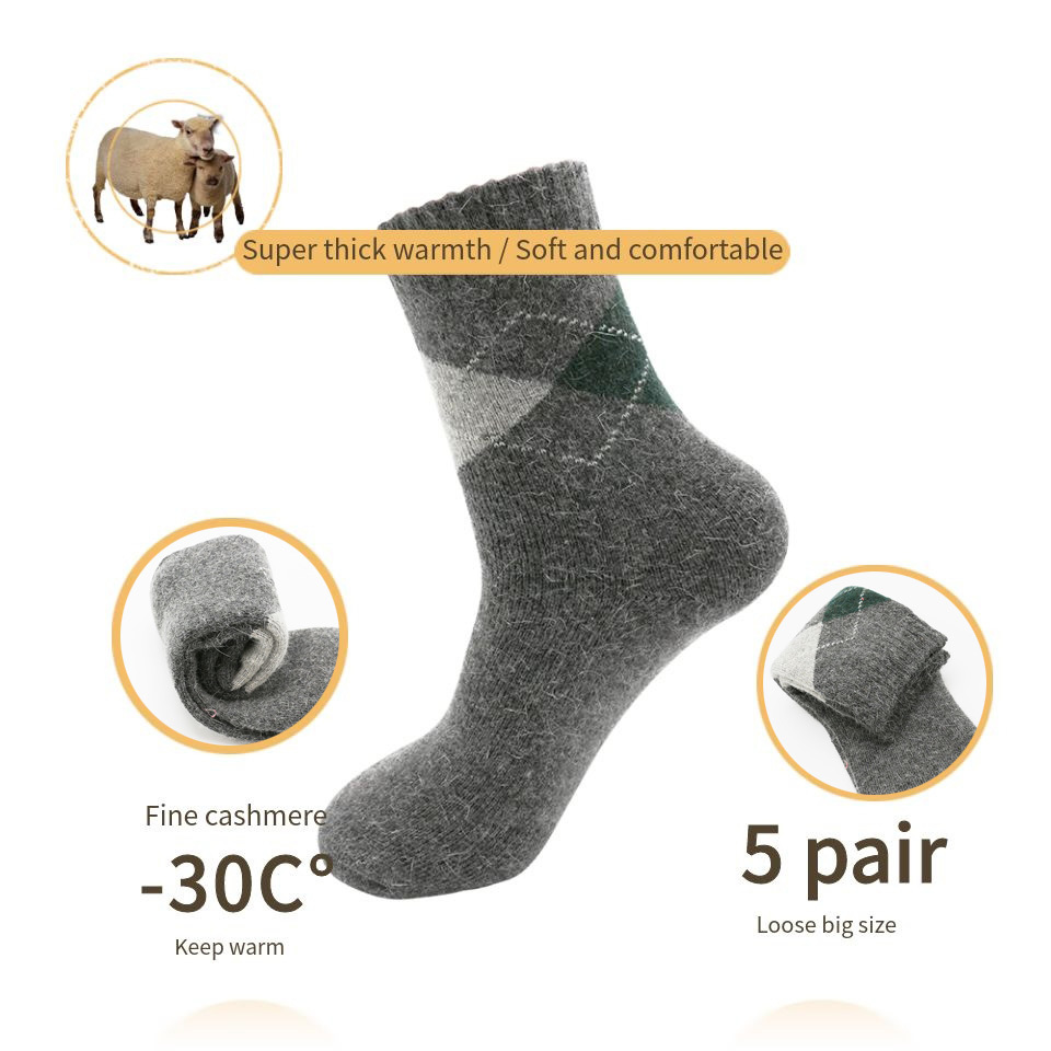 Men's Socks Men Wool Merino Socks for Winter Thermal Warm Thick Hiking Boot Heavy Soft Cozy Socks for Cold Weather 5 Pack 220923