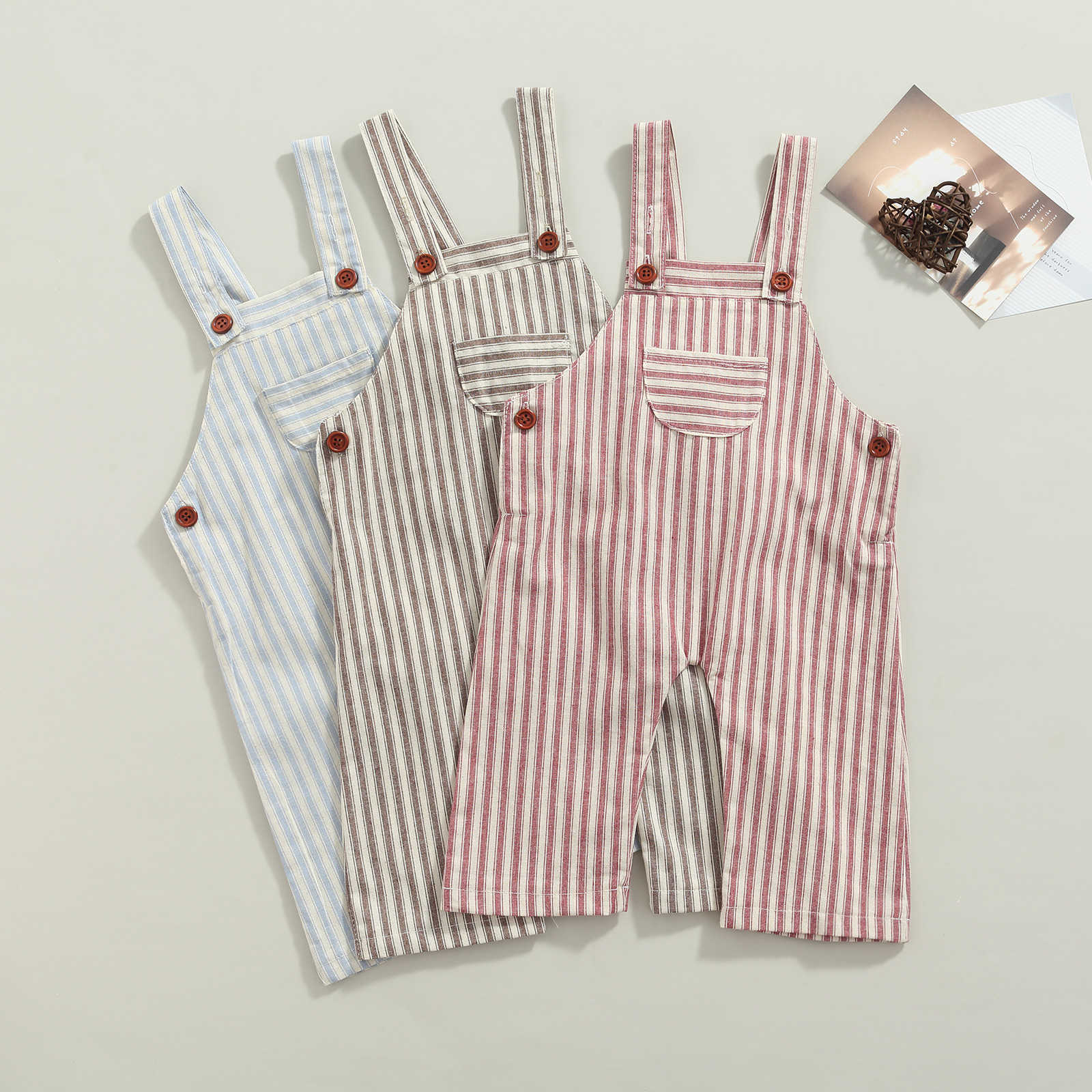 Rompers New Newborn Baby Romper Jumpsuit Stripe Sleeveless Boys Girls Baby Button Casual Jarretel Romper Kid Overall J220922