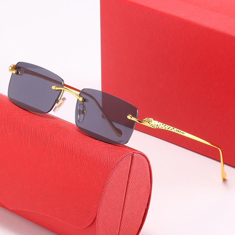 Fashion Women and Mens Designer Sunglasses Texture Mirror Frame Luxury Carti Glasses Frameless Overszied Panther Big Leopard Gold Eyeglass UV400 Sunglass Eyewear