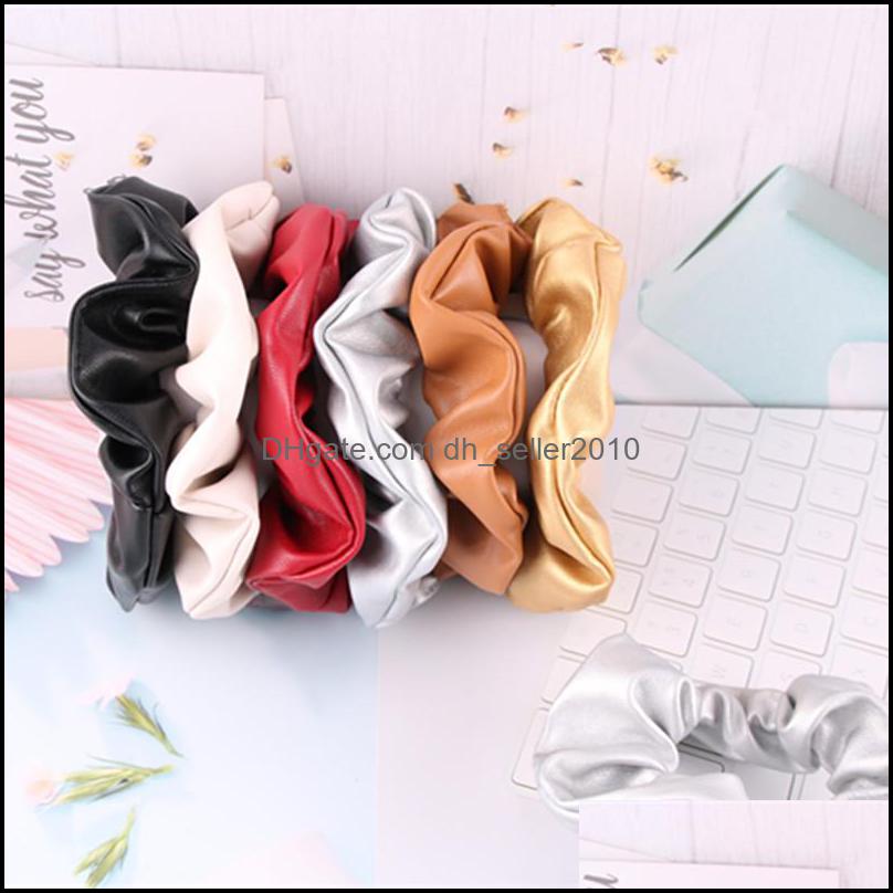 Hair Rubber Bands Pu Leather Hair Rubber Bands Solid Color Coiling Girl Women Elastic Headwear Circle Rope Fashion Jewelry Scrunchie Dhhu0