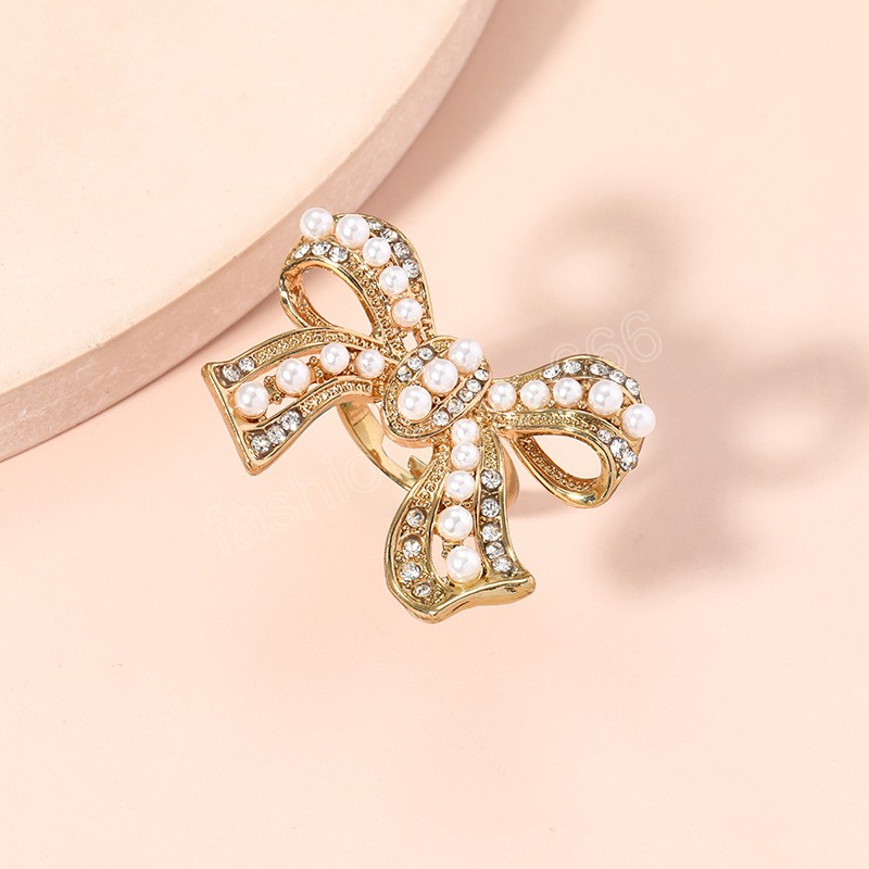 Korean Sweet Big Gold Bowknot Adjustable Ring For Women Girls Fashion Party Rings Holiday Party Temperament Jewelry Gift