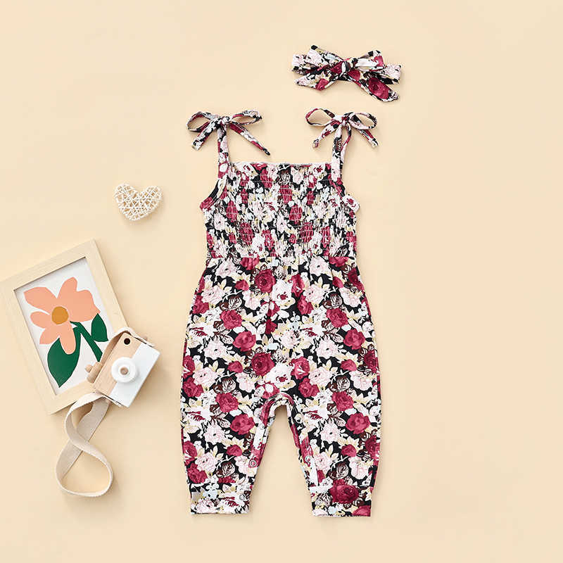 Rompers Newborn Baby Girl Flower Print Romper Sleeveless Jumpsuit Onepiece Outfits Sunsuit Toddler Girl 2022 Summer Clothes J220922
