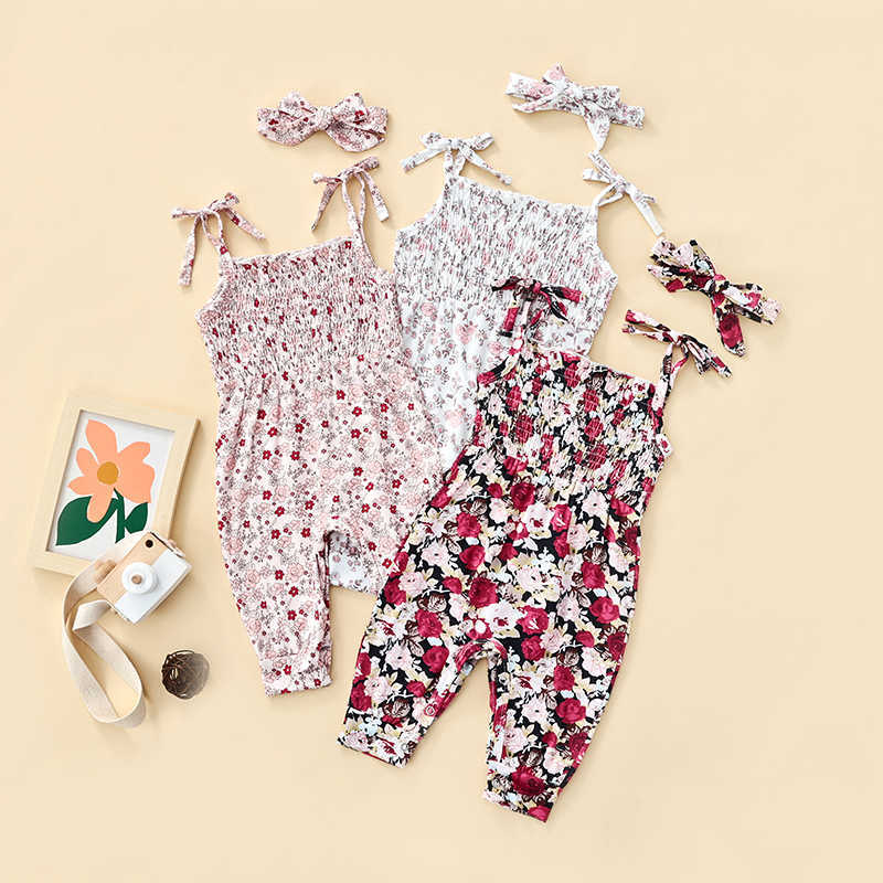 Rompers Newborn Baby Girl Flower Print Romper Sleeveless Jumpsuit Onepiece Outfits Sunsuit Toddler Girl 2022 Summer Clothes J220922