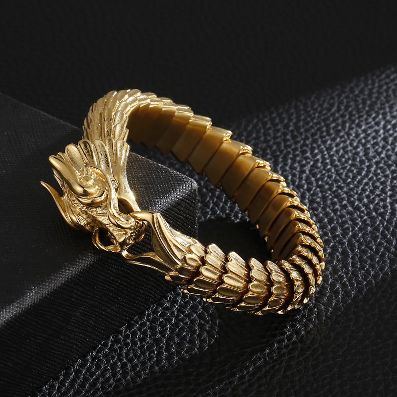 Chinese Dragon Scales Link Chain Bracelets Retro Ancient Silver Solid Stainless Steel Men Bangle