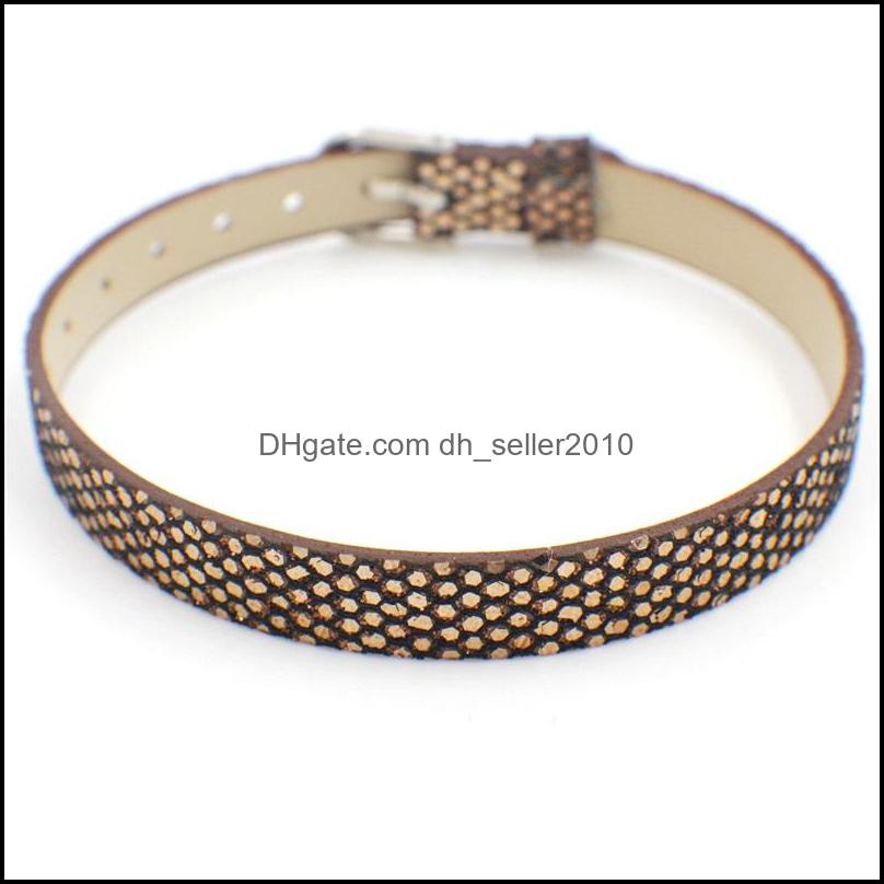 Connectors 8Mm Pu Wrist Strap Connectors Diy Leatherwear Sequins Letter Slide Charms Wristband Bracelet Women Fashion Jewelry Finding Dhyg7