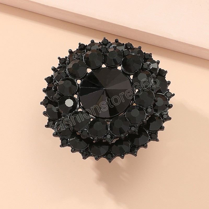 Boho Black Crystal Stone Ring Big Round Rings For Women Vintage Female Wedding Party Jewelry Birthday Gift
