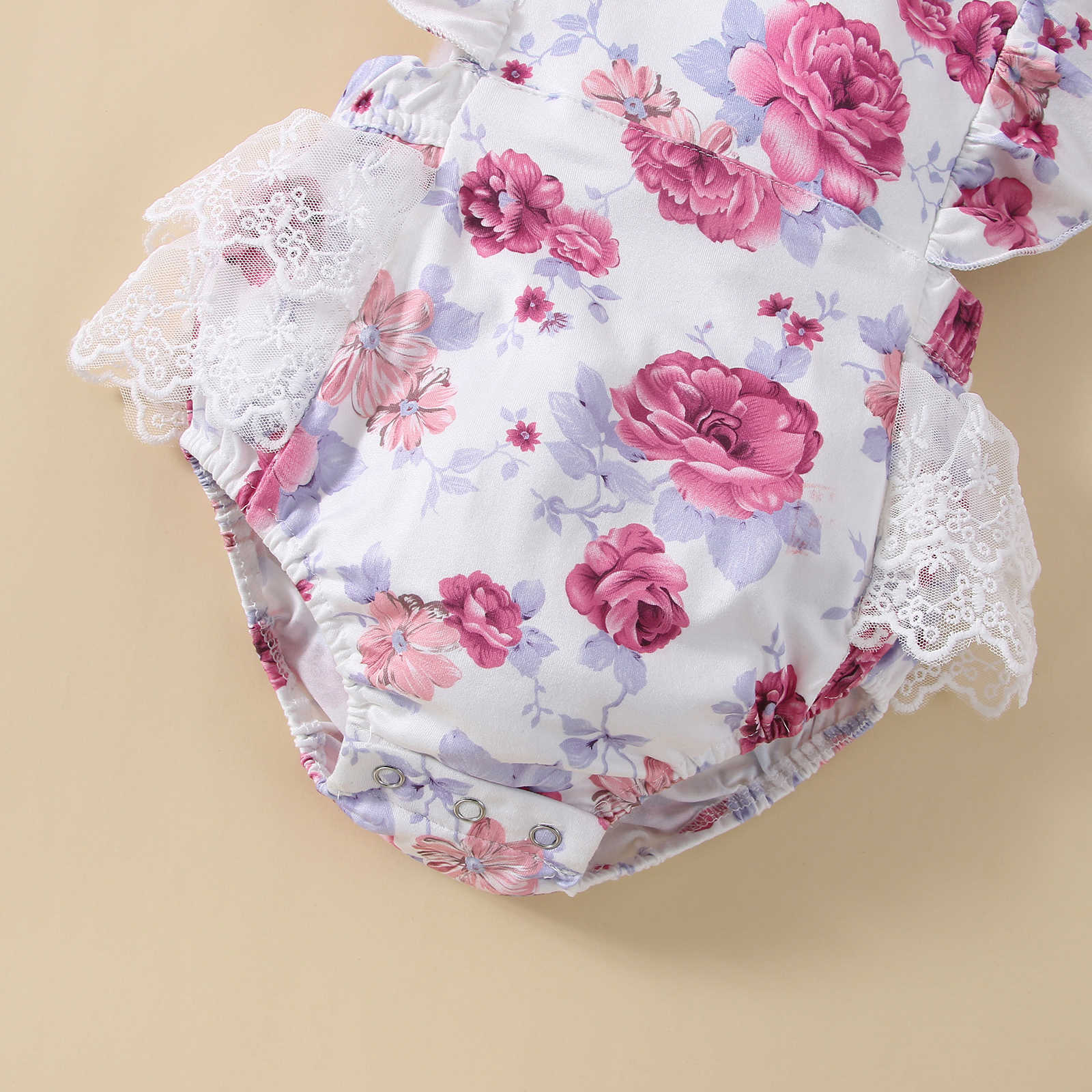 Rompers Summer Baby Girls Romper Flower Print Flying Sleeves Lace Baby Playsuit Jumpsuit Fashion Newborn Clothes 012M J220922