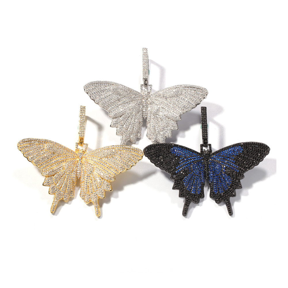 Creative Personality Romantic Butterfly Shape Pendant Necklace Diamonds Bling 18K Gold Plated