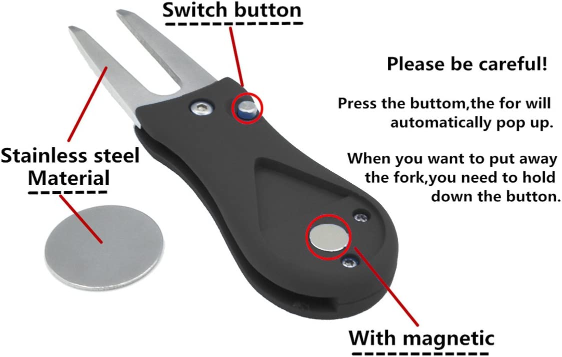 H9242 Golf Divot Repair Tool with Pop-up Button & Magnetic Ball Marker Pitch Mark 7 colors