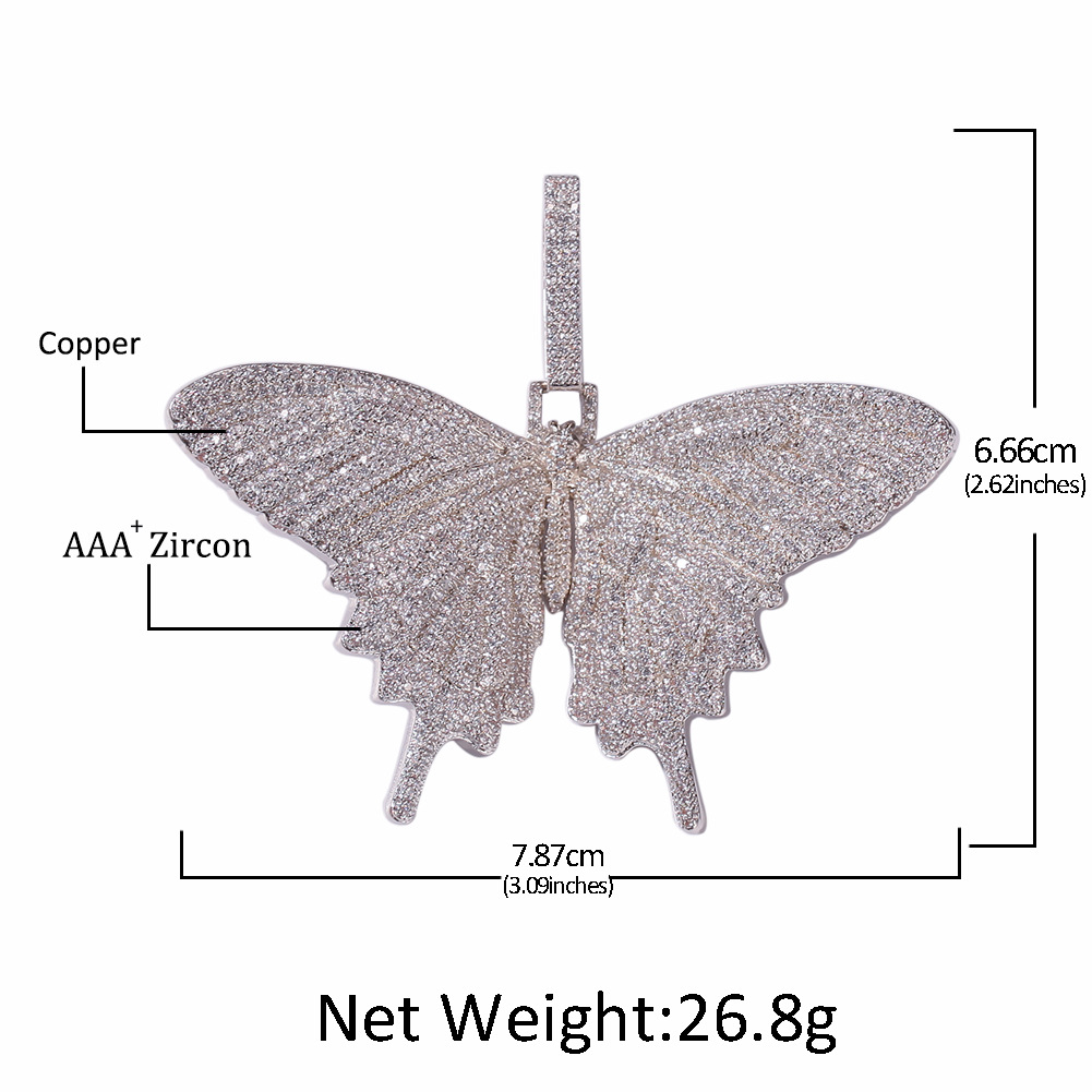 Creative Personality Romantic Butterfly Shape Pendant Necklace Diamonds Bling 18K Gold Plated