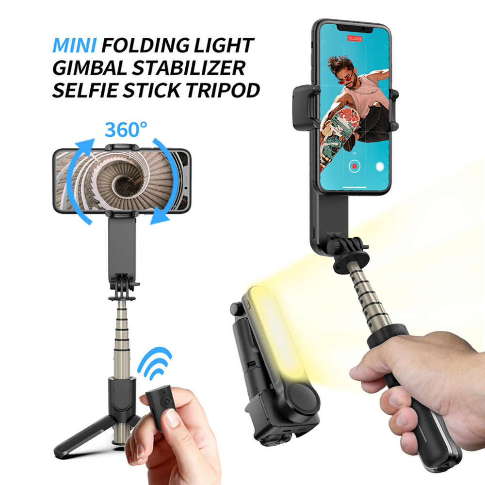 Bluetooth Wireless Handheld Gimbal Stabilizer Mobile Phone Selfie Stick Tripod with Fill Light Shutter for IOS Android Phone