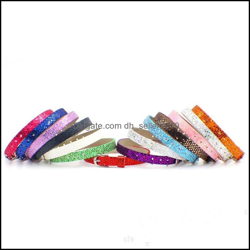 Connectors 8Mm Pu Wrist Strap Connectors Diy Leatherwear Sequins Letter Slide Charms Wristband Bracelet Women Fashion Jewelry Finding Dhyg7