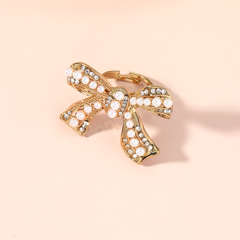 Korean Sweet Big Gold Bowknot Adjustable Ring For Women Girls Fashion Party Rings Holiday Party Temperament Jewelry Gift