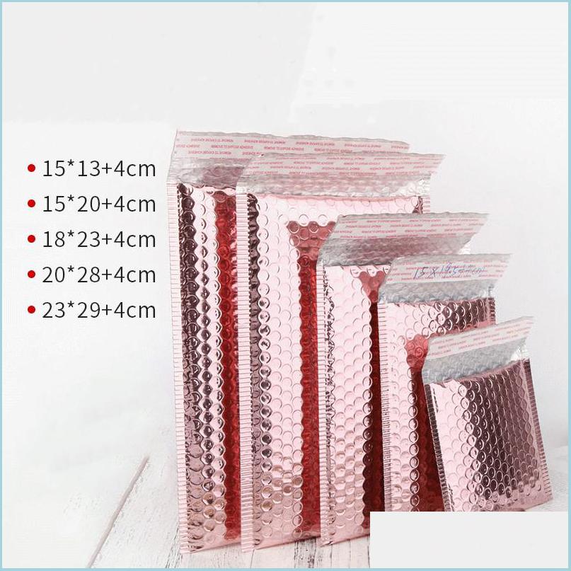 Jewelry Pouches Bags Bubble Envelope Package Bag Rose Gold Foil Shockproof Bubbles Mailer Gift Packaging Wedding Favor Bags Mtisize Dhnaa