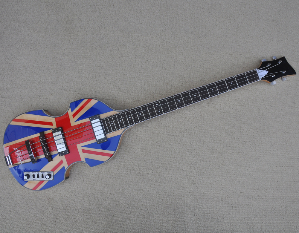 4 Strings British Flag Pattern Electric Bass Guitar with Rosewood Fingerboard Can be customized