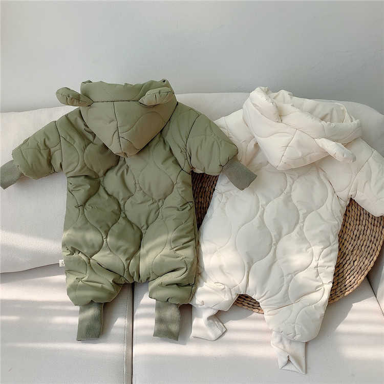 Rompers Winter Baby Boys And Girls Warm Quilted Cute Bear Long Sleeve Rompers Baby Kids Thick Zipper Hooded Jumpsuits Clothes 024M J220922