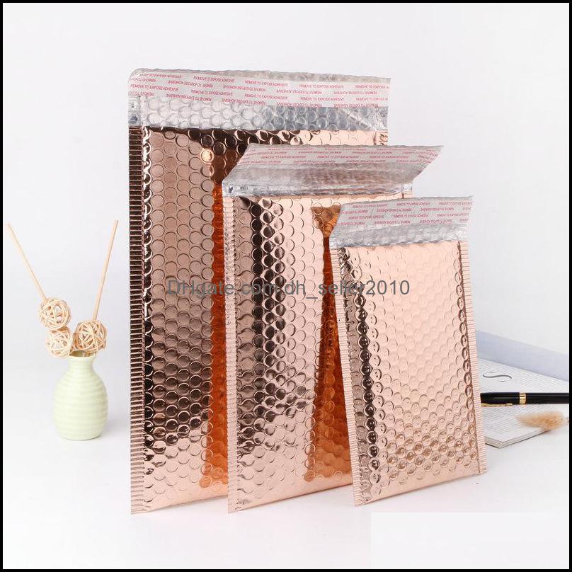 Jewelry Pouches Bags Bubble Envelope Package Bag Rose Gold Foil Shockproof Bubbles Mailer Gift Packaging Wedding Favor Bags Mtisize Dhnaa