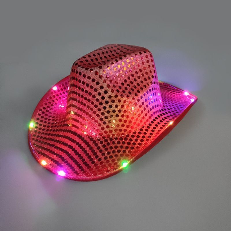 Party Hats Space Cowgirl LED Hat Flashing Light Up Sequin Cowboy Hats Luminous Caps Halloween Costume WLY9358340316
