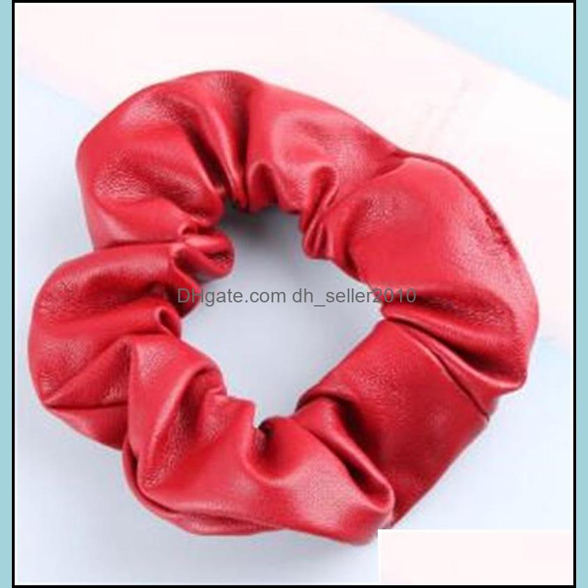 Hair Rubber Bands Pu Leather Hair Rubber Bands Solid Color Coiling Girl Women Elastic Headwear Circle Rope Fashion Jewelry Scrunchie Dhhu0