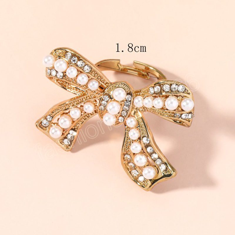 Korean Sweet Big Gold Bowknot Adjustable Ring For Women Girls Fashion Party Rings Holiday Party Temperament Jewelry Gift