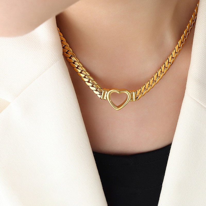 Pendant Necklaces Flashbuy Trendy Hollow Heart For Women Simple Chunky Stainless steel Cuban Chain Party Jewelry 220924