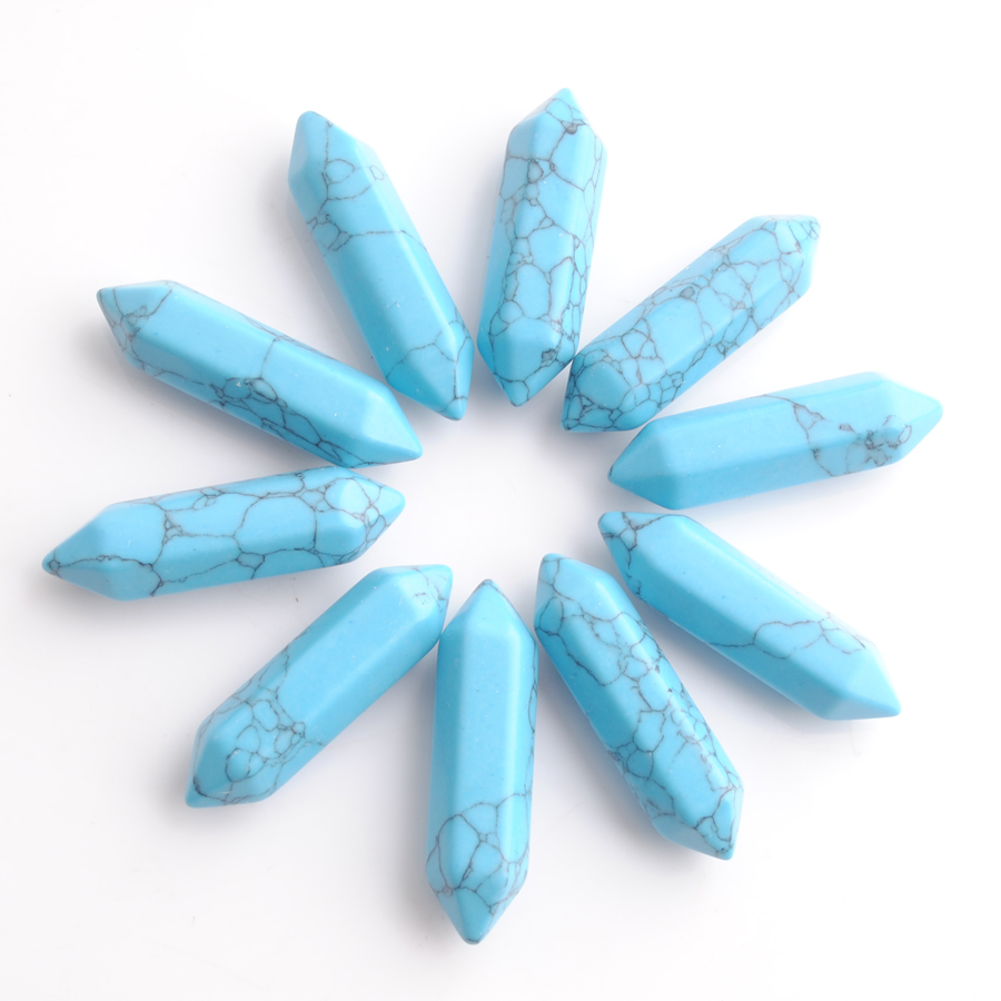 Wholesale Loose Gemstones Hexagonal Healing Pointed Reiki Chakra Natural Blue Turquoise stone 30x8mm No Drilling Hole Pendant Beads U3318
Wholesale Loose Gemstones Hexagonal Healing Pointed Reiki Chakra Natural Blue Turquoise stone 30x8mm No Drilling Hole Pendant Beads U3318