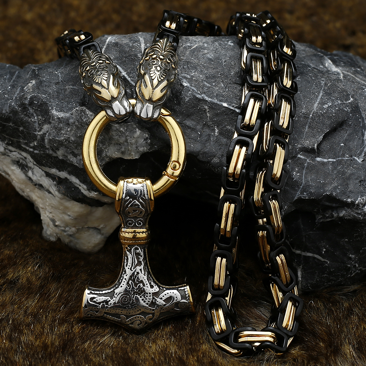 Pendant Necklaces Vintage Viking Dragon Head Amulet Thor's Hammer 316L Stainless Steel Necklace Pirate King Chain with Valknut Gift Bag 220924