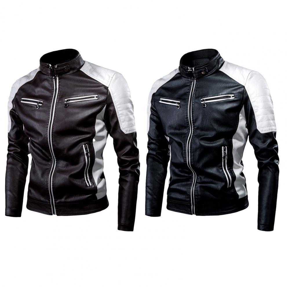 Men's Jackets Men's Winter Fleece Pu Jacket Motorcycle Waterproof Cool Contrast Colors Classic Biker Leather Jacket Motor Autumn Coat 230814