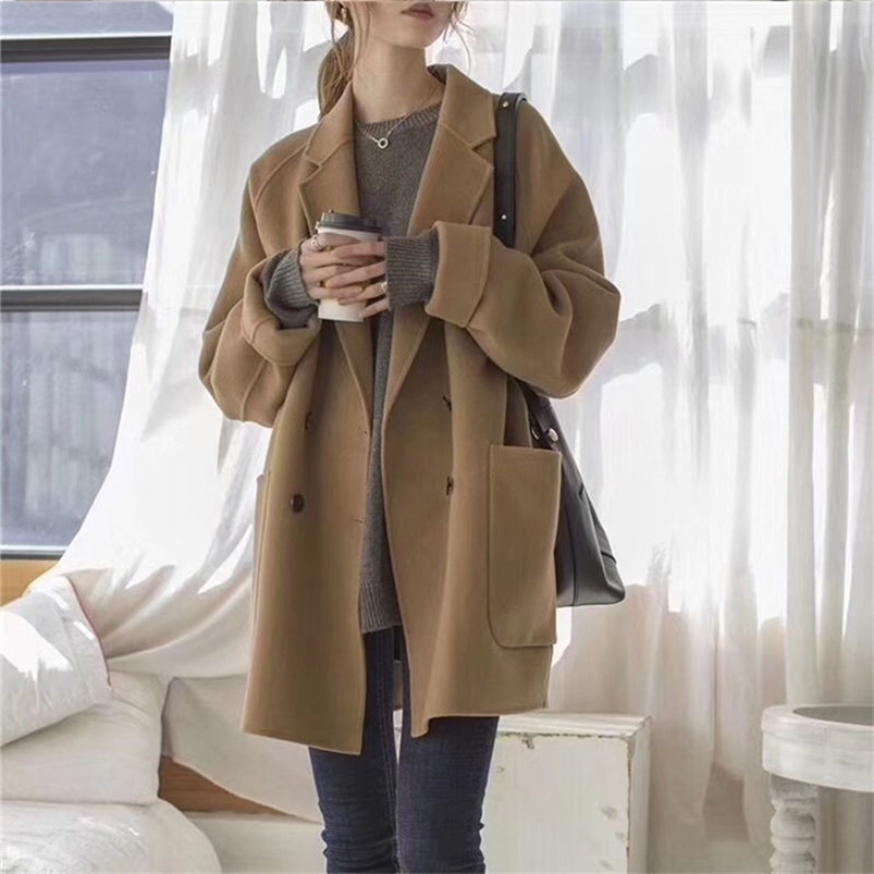 Women's Wool Blends Autumn and Winter Style Windbreaker Feminine Temperament Fashionable Woolen Coat Versatile European and American Wool Coa 220