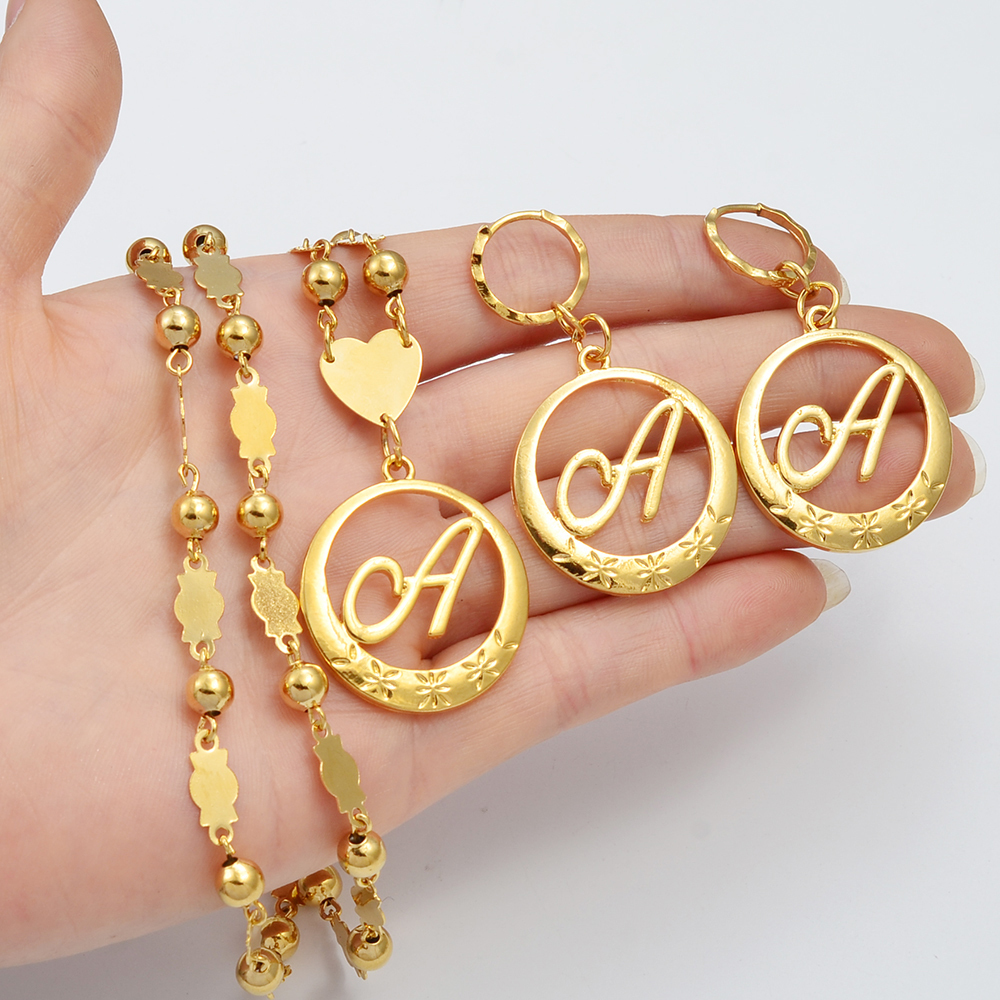 Pendant Necklaces Anniyo Hawaiian Cursive Letters Initial Chain for Women Ball Beads English Letter Jewelry Womens Girls #135006 220924