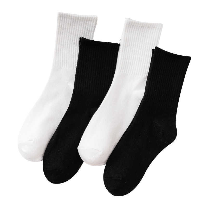 Men's Socks Women Men Daily Basic White Black Stretch Rib Long Middles Length Spring Autumn Winter Cotton Casual G22