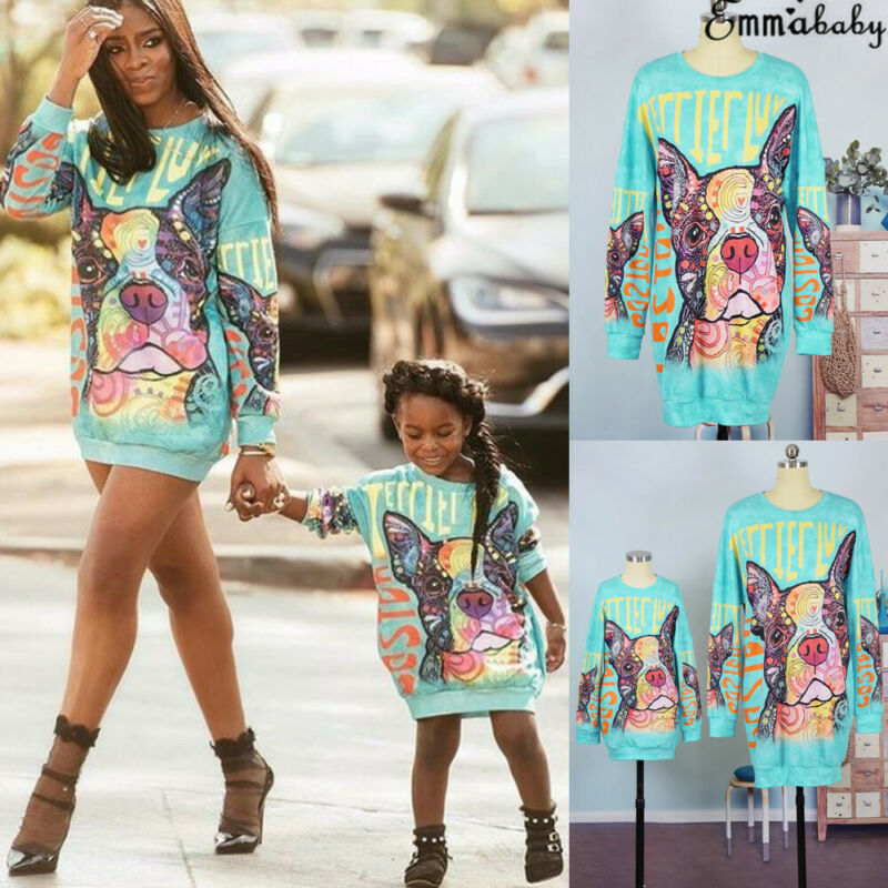 Family Matching Outfits Mother Daughter Hoodie Clothe Kids Girl Cartoon Dog Cute Dress mommy and me clothes Warm Clothing 220924