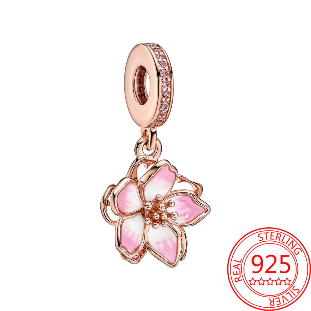 New Popular 925 Sterling Silver Charm Vermiculite Rose Golden Flower Tiger Cross Love Suitable For Jewelry Gifts