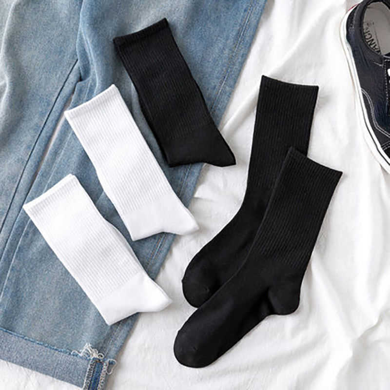 Men's Socks Women Men Daily Basic White Black Stretch Rib Long Middles Length Spring Autumn Winter Cotton Casual G22