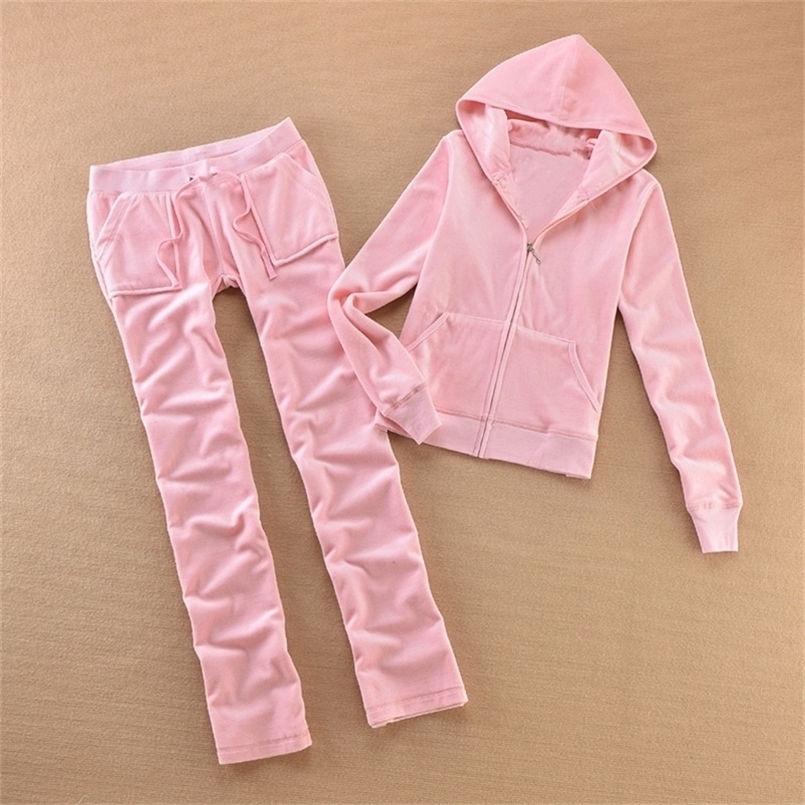 Women's Two Piece Pants Women Sports 2 Pieces Set Sweatshirts Zipper Hooded Top Pants Suit Velet Sweatpants Trousers Outfits Solid Casual Tracksu