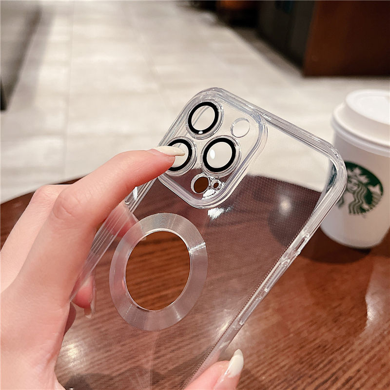 Luxury Plating Soft TPU Shockproof Cases Logo Hole With Camera Lens Film Protector Clear Full Protection Cover For iPhone 14 13 12 11 Pro Max XR XS 7 