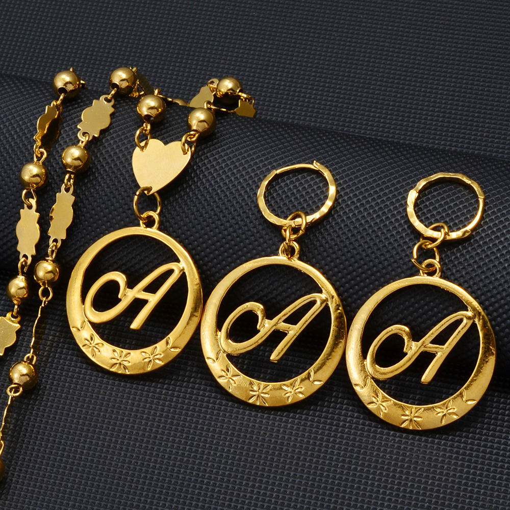 Pendant Necklaces Anniyo Hawaiian Cursive Letters Initial Chain for Women Ball Beads English Letter Jewelry Womens Girls #135006 220924
