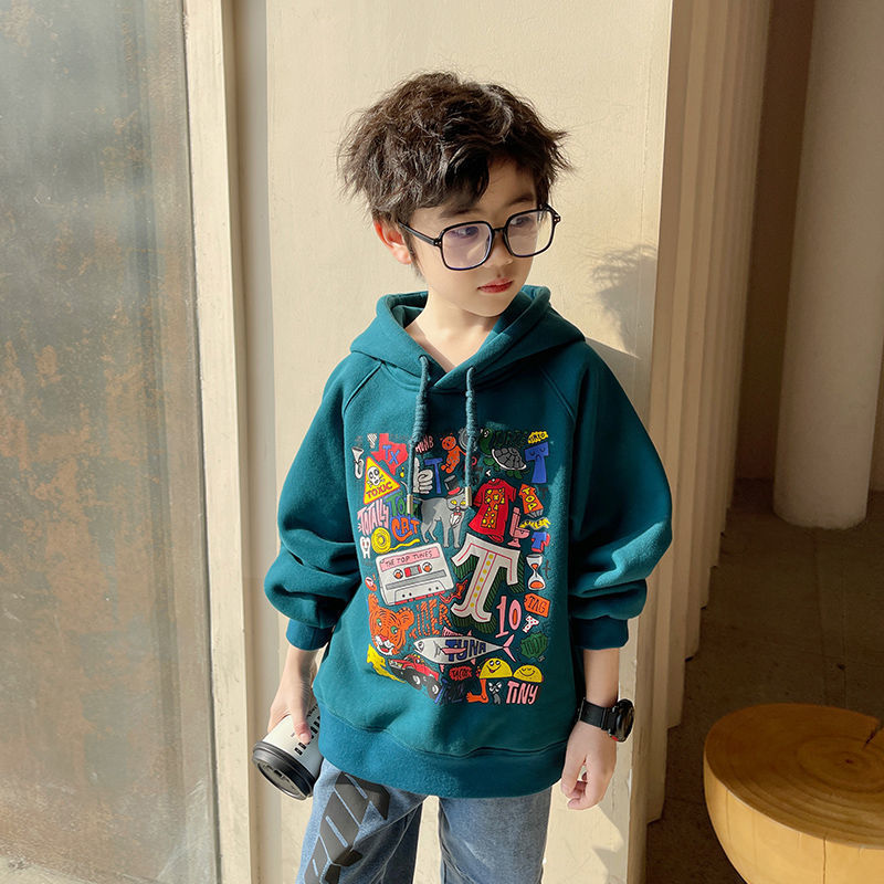 Pullover Boys Hoodies For Autumn Black Green Kids Print Long Sleeve Teen Children Cartoon 6 8 10 12 14 Y 220924