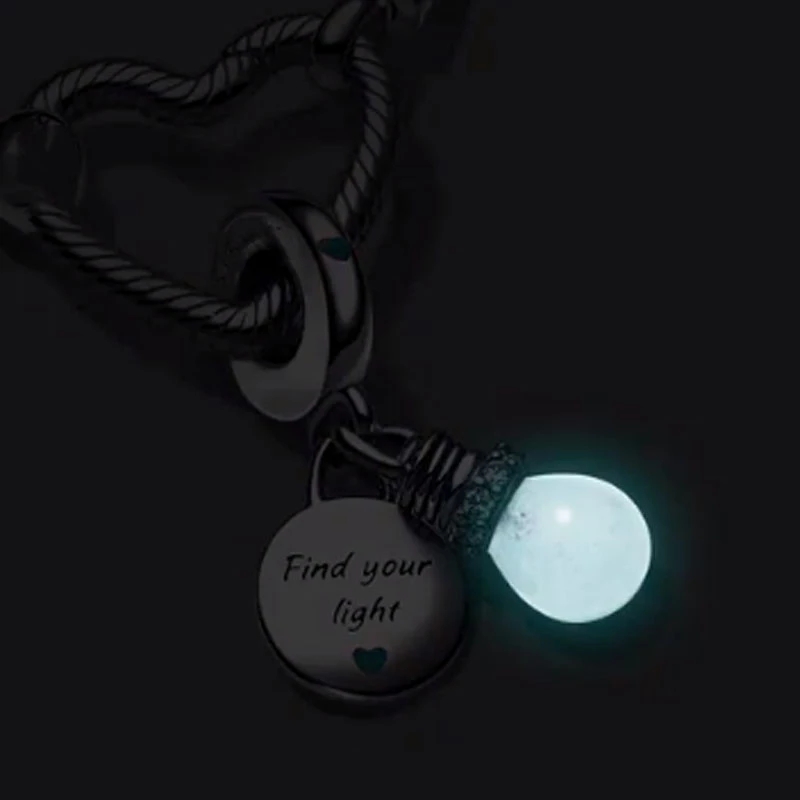 New Popular 925 Sterling Silver Charm Luminou Light Bulb Double Charm for Original Classic DIY Bracelet Ladie Jewelry Fashion Accessorie Gift 1
