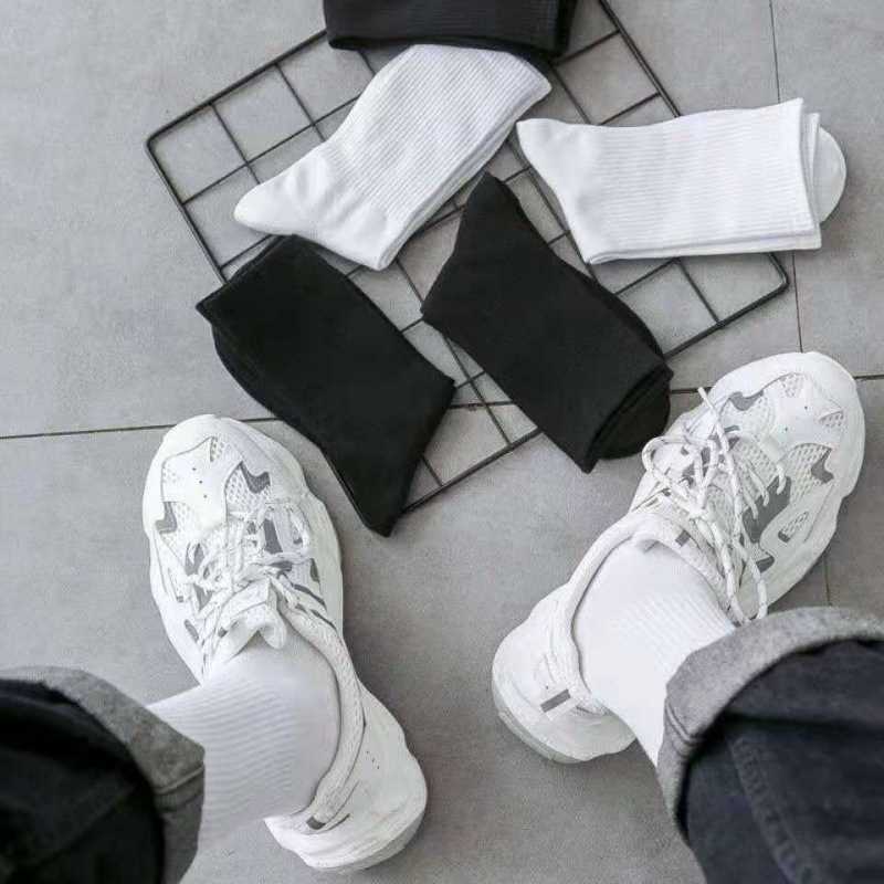 Men's Socks Women Men Daily Basic White Black Stretch Rib Long Middles Length Spring Autumn Winter Cotton Casual G22