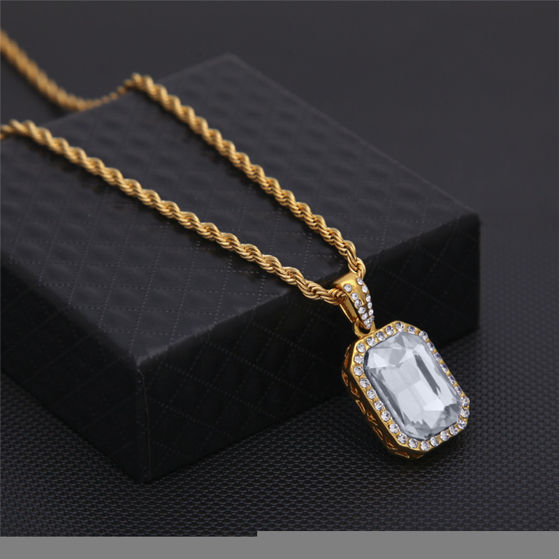 Pendant Necklaces Vintage Hip Hop Golden Bling Iced Out Mini Stone Stainless Steel Chain Pendants For Men Women Charm Crystal Jewelry 220924
