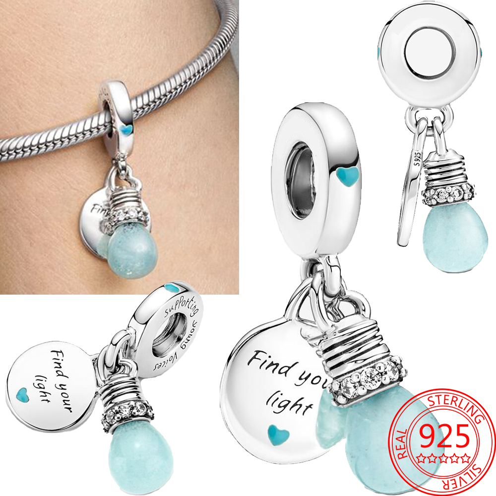New Popular 925 Sterling Silver Charm Luminou Light Bulb Double Charm for Original Classic DIY Bracelet Ladie Jewelry Fashion Accessorie Gift 1